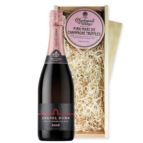 Chapel Down Rose English Sparkling Wine 75cl And Pink Marc de Charbonnel Chocolates Box